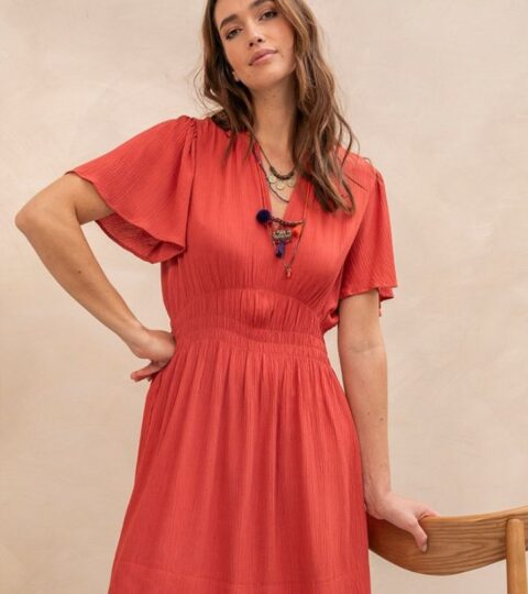 Elora Robe Courte Cintree Coloris Terracotta Jupes, Robes, Shorts